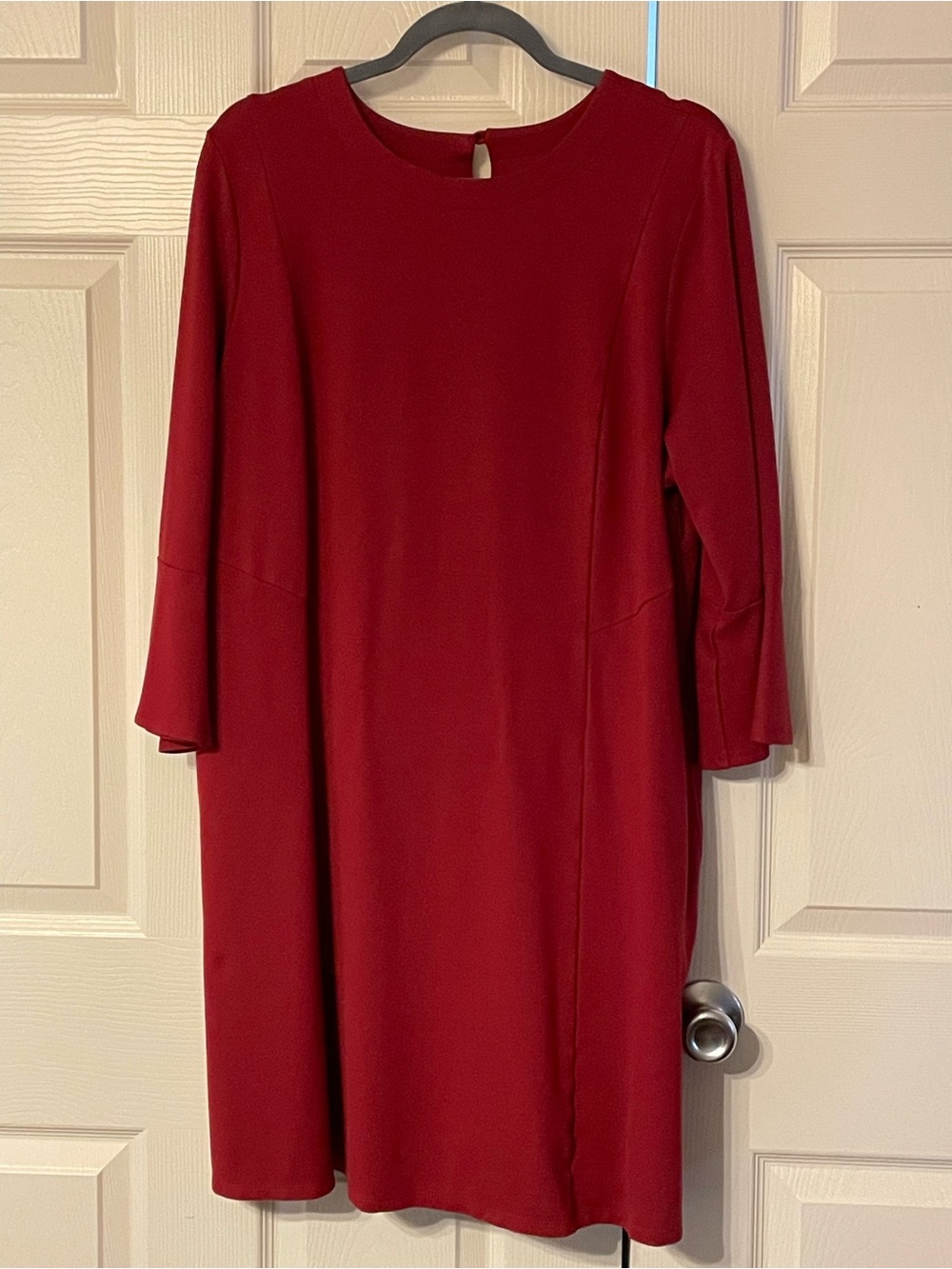 J.Jill, Dress, Cranberry Red, Ponte Knit, Stretch, Bell Sleeves, A-Line, Pocket